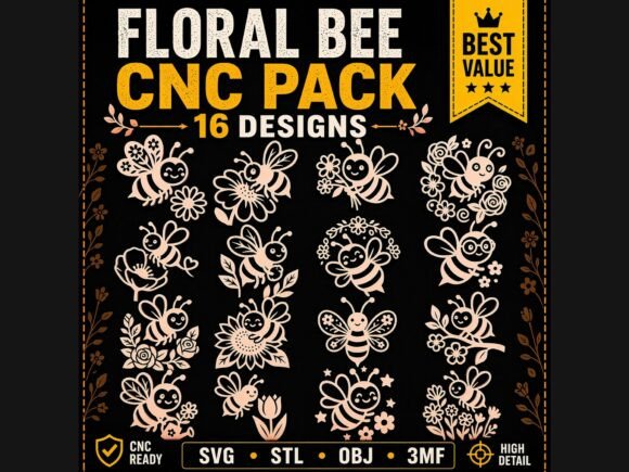 Download 16 Floral Bee CNC SVG STL Bundle Pack - Cnc svg Collection