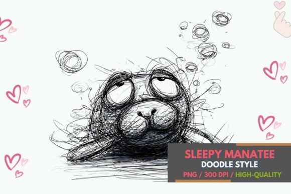 Download Sleepy Manatee PNG Doodle Sublimation - Premium Bundle